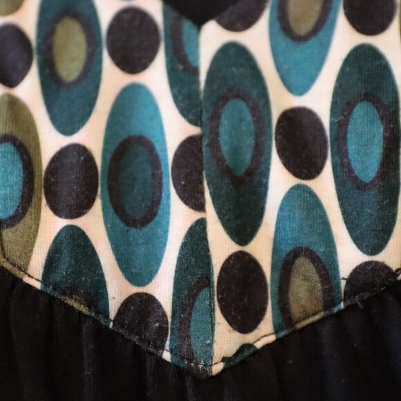 Prana Black Long Sleeve Dress V-Neck with Retro Circle/Oval Design Large - Picture 4 of 13